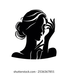 Beauty woman head logo design vector illustration template. Trendy girl portraits emblem. Hand drawn of female face