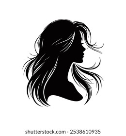 Beauty woman head logo design vector illustration template. Trendy girl portraits emblem black and white