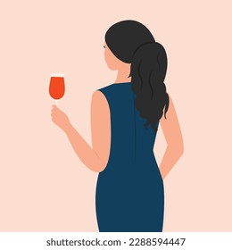 Beauty woman holding glass of red wine Vector illustration isolated
