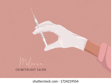 Beauty woman injection, smooth skin, lips filler, cosmetology aesthetic social media illustration. Hand-drawn vector cartoon art , medical surgery lips, face treatment. Plastic correction.