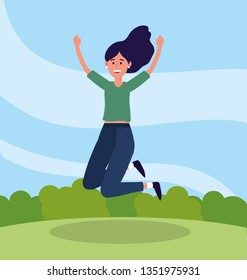 beauty woman jumping with casual clothes
