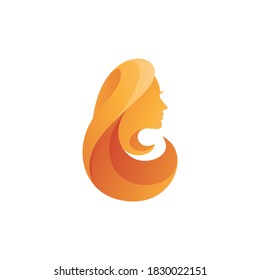 Beauty Woman Lady Head Face Hair Logo Design with Modern Gradient Color Style