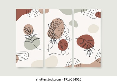 beauty woman line art floral print wall poster