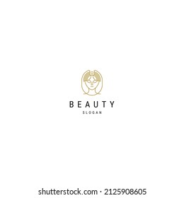 Beauty woman line art icon logo design template