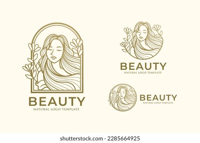 Beauty Woman Line Art Logo Design Template