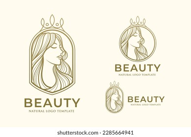 Beauty Woman Line Art Logo Design Template