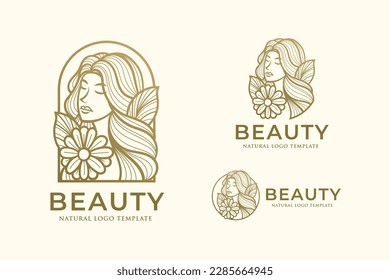 Beauty Woman Line Art Logo Design Template