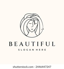 beauty woman line art logo vector minimalist illustration design, beauty fashion logo design 
