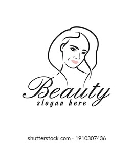 beauty woman logo design, illustration feminine woman logo, beauty salon logo icon line outline modern vector template