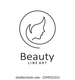 Beauty woman logo design in one line art