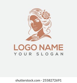 beauty woman logo design for salon, makeover, hair stylist, haidresser, hairc cut. Feminine beauty woman gold line art natural logo vector template