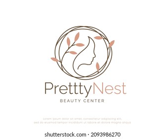beauty woman logo minimal linear floral style 