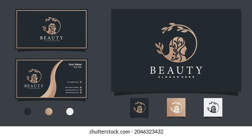 Beauty woman logo with modern and fres gradient colour flower line art concept for beauty salon Premium Vector