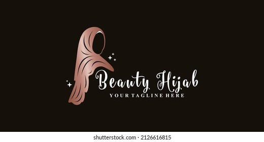 Beauty woman logo wearing hijab Premium Vector