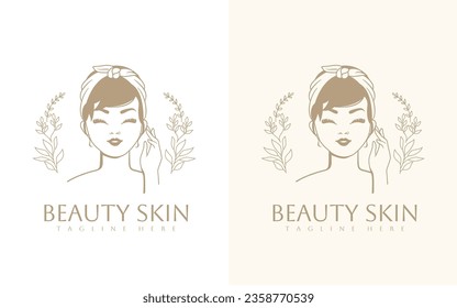 Beauty woman luxury gold minimalist logo for cosmetic ,salon, skin care product