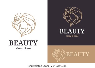 beauty woman luxury line art logo design template