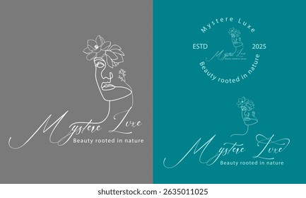 beauty woman luxury line art logo design template, line art woman logo design