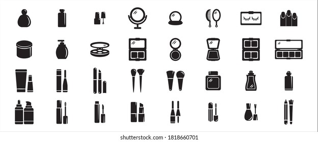 beauty woman makeup and cosmetic vector icon design set template in solid style