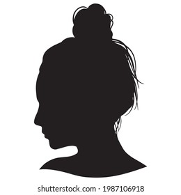 Beauty Woman In Messy Bun, Messy Bun Hair Illustration, Line Art, Silhouette, For T-Shirt Design, Mug, Tote Bag, Etc.