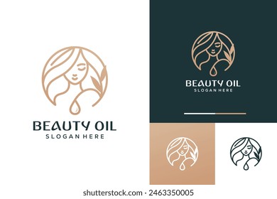 Beauty woman and olive oil line art luxury logo design