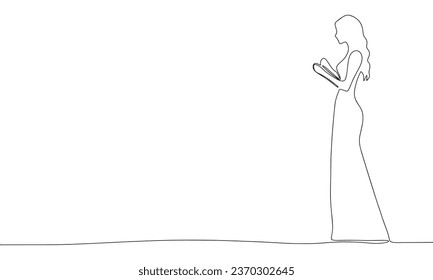 Beauty woman one line continuous. Line art woman silhouette. Outline concept banner with young woman. Vector illustraiton.