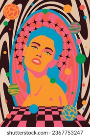 Beauty Woman Portrait Psychedelic Style Vintage Colors Abstract Poster
