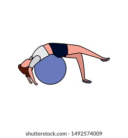 beauty woman practicing pilates with balloon