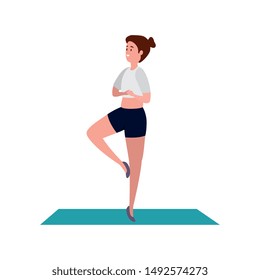 beauty woman practicing pilates position in mattress