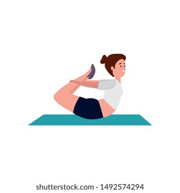 beauty woman practicing pilates position in mattress