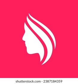 beauty woman side view straight hair isolated clean modern feminine mascot simple minimal logo design vector icon illustration
