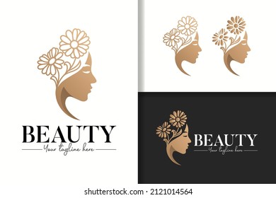 Beauty woman with sunflowers gold logo