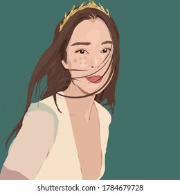 a beauty woman with tiny crown around her head