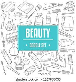 Beauty Woman Traditional Doodle Icons Sketch Hand Made Design Vector