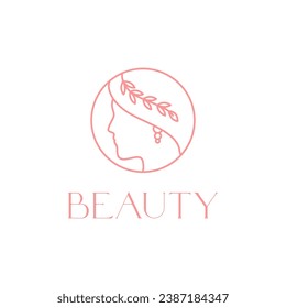 beauty woman wreath headgear simple flat isolated mascot character line minimalist feminine logo design vector icon illustration