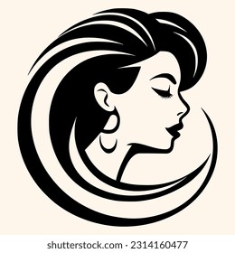 Beauty woman,black logo in minimalist and modern style