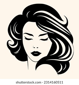 Beauty woman,black logo in minimalist and modern style