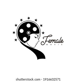 beauty women and cinema roll reel logo design female movie vector graphic illustration