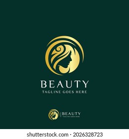 Beauty women face logo design circle