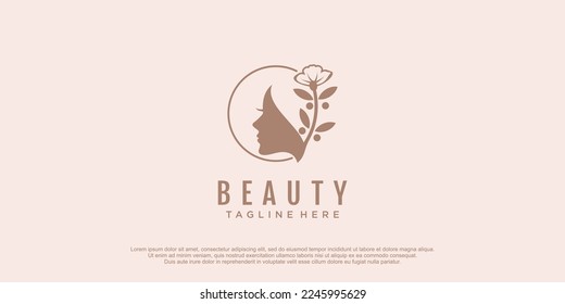 Beauty women face logo with floral element design icon vector illustration