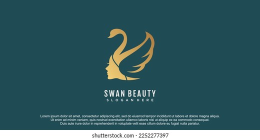 Beauty women face logo with swan concept design vector icon illustration