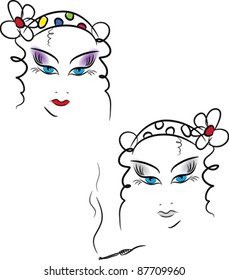 Beauty women face with makeup. Vector illustration