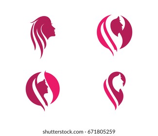 Beauty Women face silhouette character Logo Template