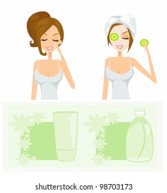 beauty women getting facial mask set