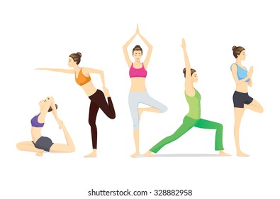 Beauty women group in sportswear posing different yoga posture