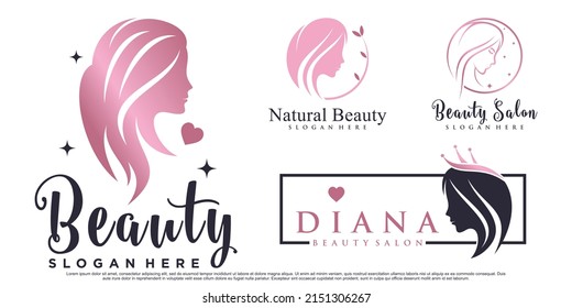 Beauty women icon set logo design inspiration for salon with creative element Premium Vector