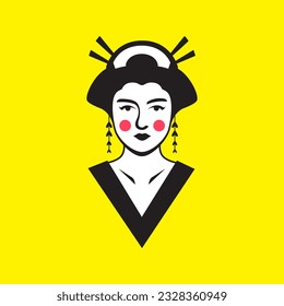 beauty women japanese culture traditional kingdom mascot old logo vector icon illustration