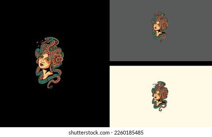 beauty women with king cobra in head vector artwork design