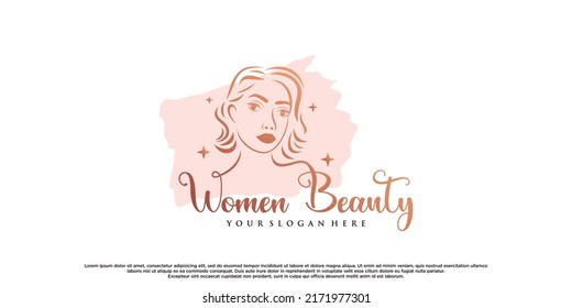 Inspiración en el diseño del logo de mujeres de belleza para el salón de belleza con cara de mujer Vector Premium