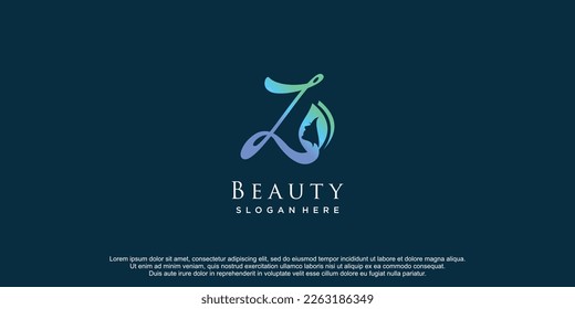 Beauty women logo with monogram initial Z and nature concept element premium vector