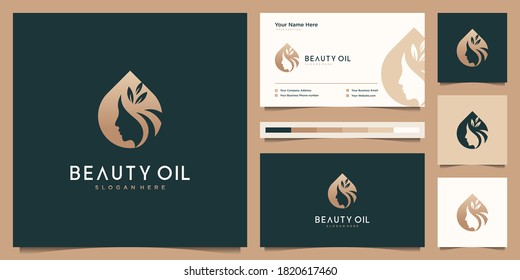 Beauty women and oil feminine logo design and business card template. negative space logo concept.
